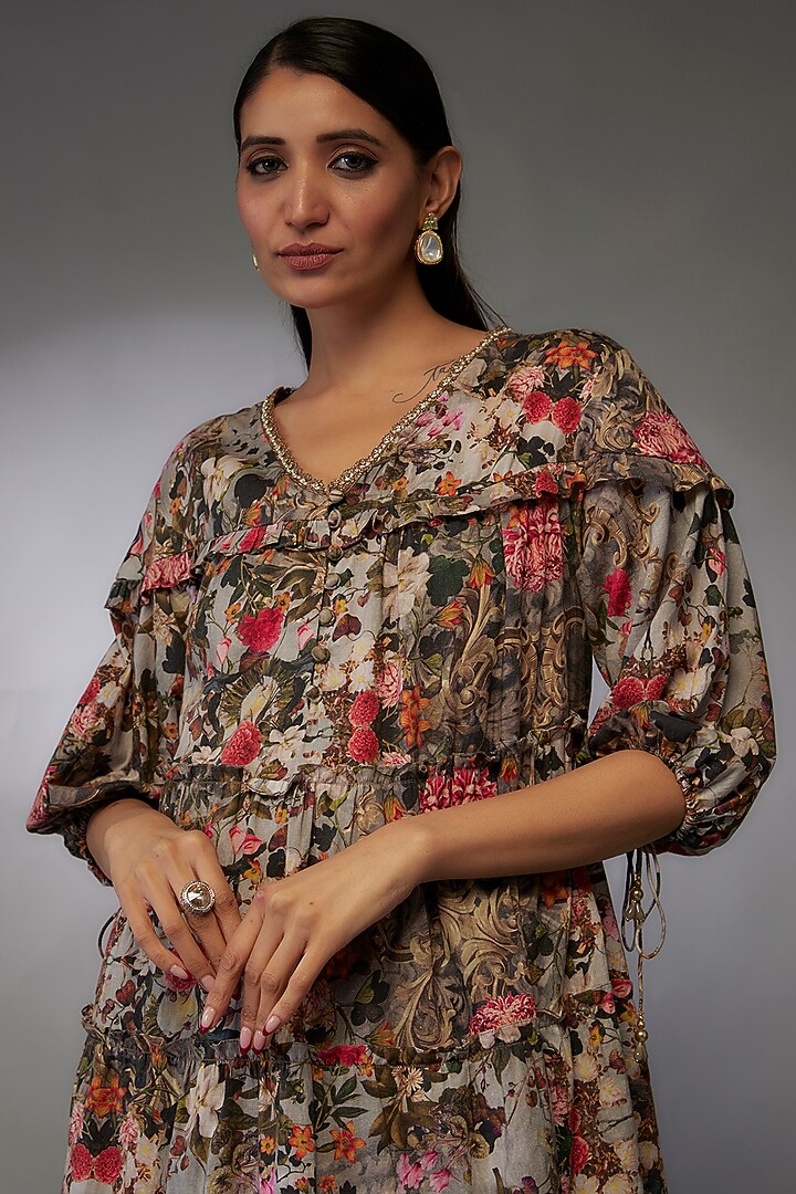 Multi-Colored Mulmul Floral Printed Tunic Set by Rocky Star at Pernia's Pop Up Shop