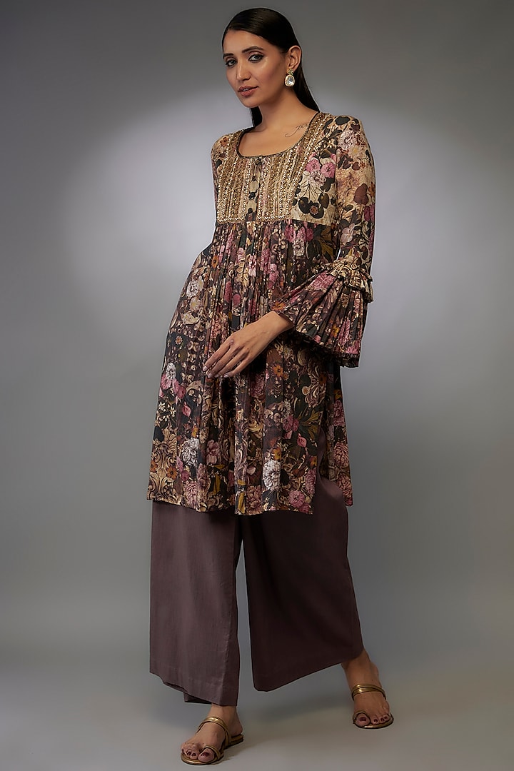 Multi-Colored Mulmul Floral Printed Tunic Set by Rocky Star at Pernia's Pop Up Shop