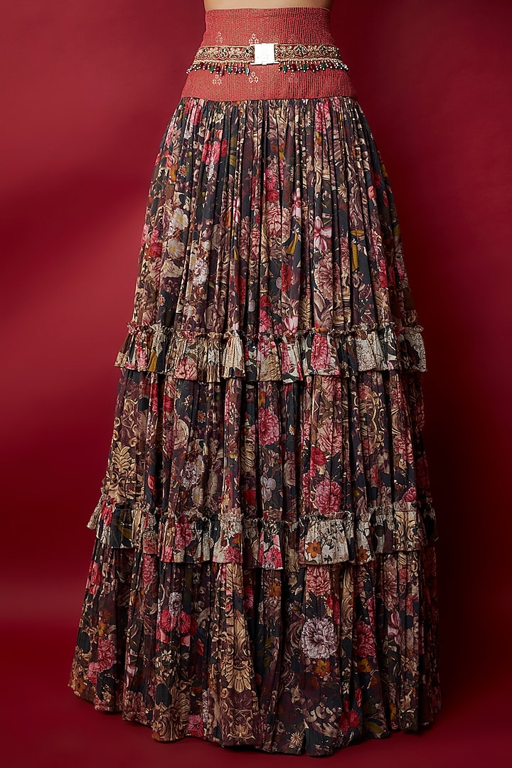 Multi-Colored Mulmul Botanical Printed Wedding Lehenga Set by Rocky Star at Pernia's Pop Up Shop