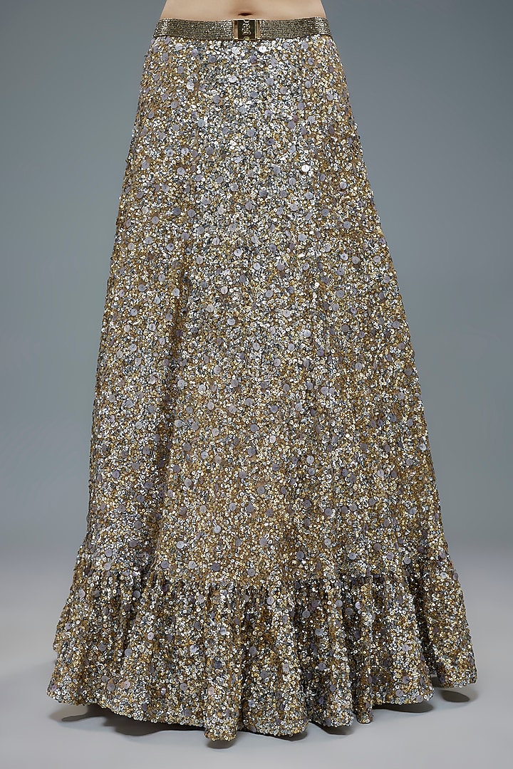 Beige Net Sequins Embroidered Bridal Lehenga Set by Rocky Star at Pernia's Pop Up Shop