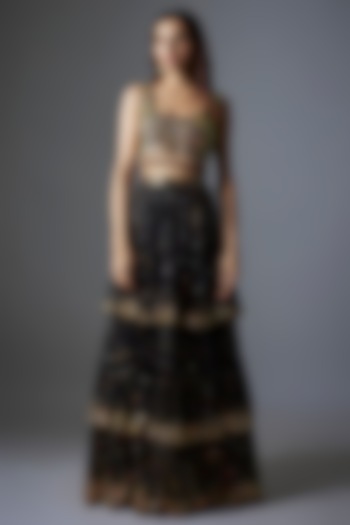 Black Net Sequins Embroidered Wedding Lehenga Set by Rocky Star at Pernia's Pop Up Shop