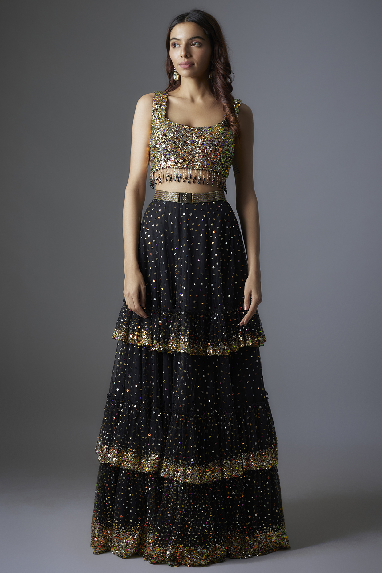Black Net Sequins Embroidered Wedding Lehenga Set by Rocky Star at Pernia's Pop Up Shop
