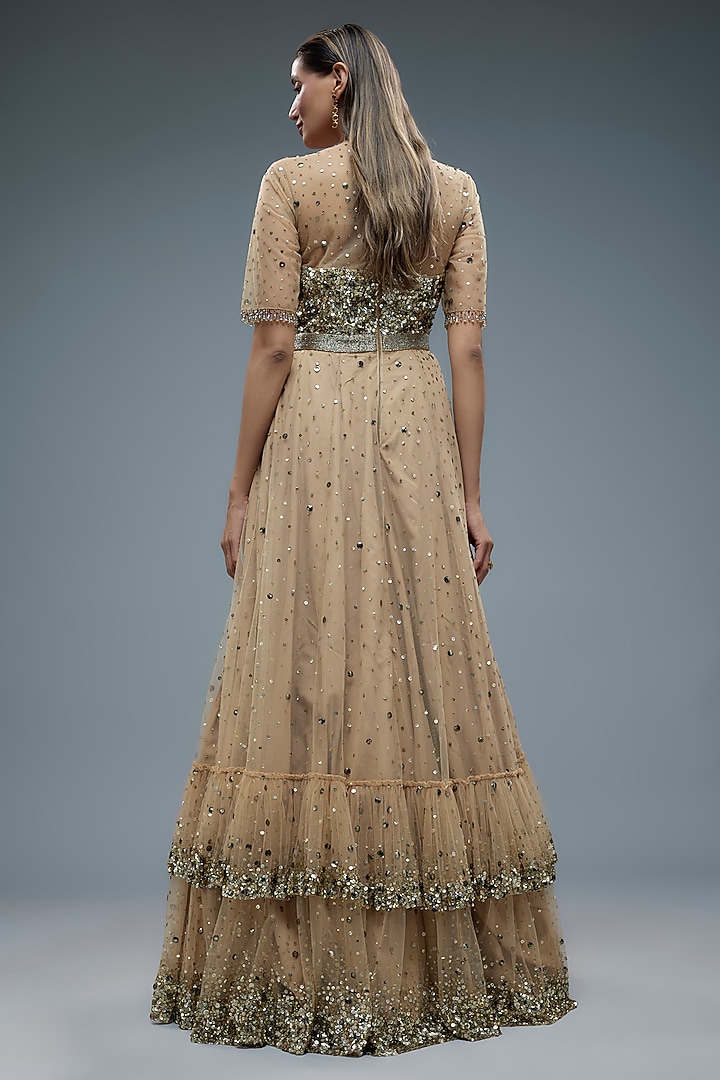 Nude Net Sequins Embroidered Flared Wedding Gown by Rocky Star at Pernia's Pop Up Shop
