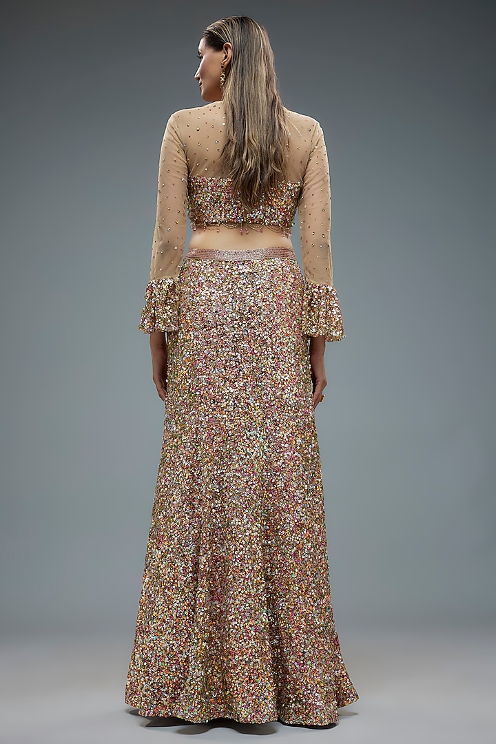 Pink Net Sequins Embroidered Wedding Lehenga Set by Rocky Star at Pernia's Pop Up Shop