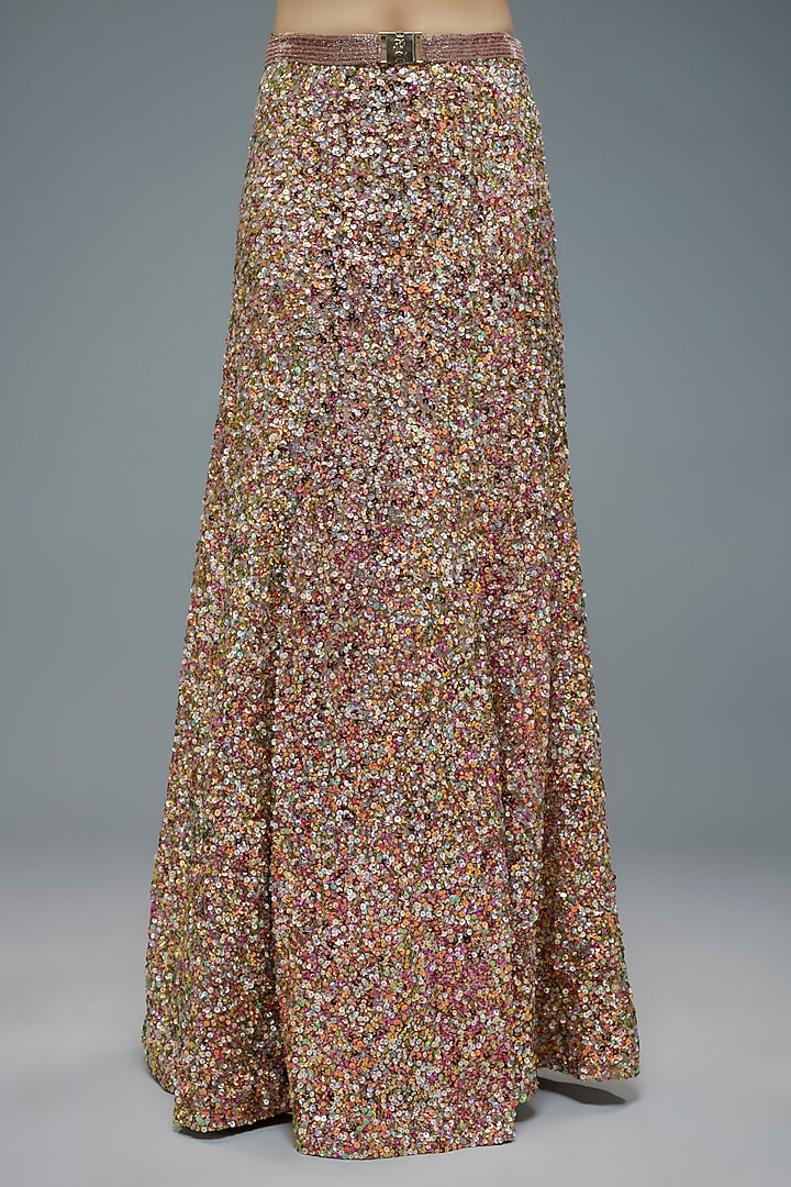 Pink Net Sequins Embroidered Wedding Lehenga Set by Rocky Star at Pernia's Pop Up Shop