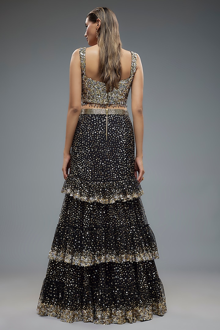 Black Net Sequins Embroidered Mermaid Wedding Lehenga Set by Rocky Star at Pernia's Pop Up Shop