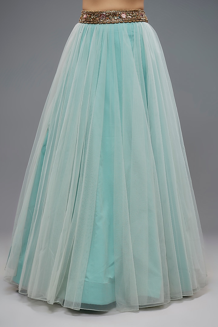 Sky Blue Net Jacket Bridal Lehenga Set by Rocky Star at Pernia's Pop Up Shop