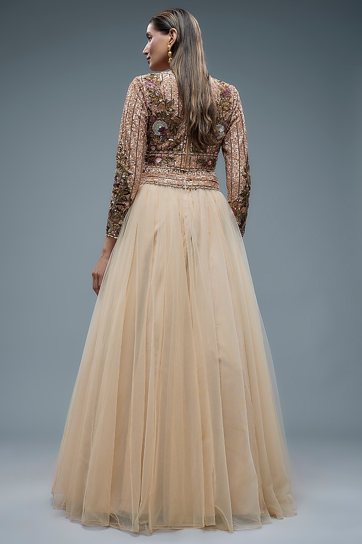 Beige Net Wedding Lehenga Set by Rocky Star at Pernia's Pop Up Shop