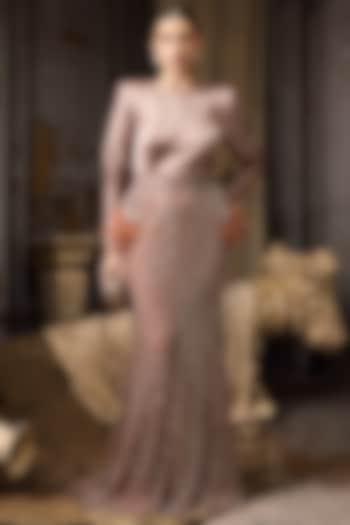 Pink Satin & Net Hand Embellished Bridal Gown by Rocky Star at Pernia's Pop Up Shop