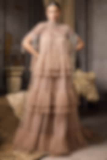 Pink Net & Tulle Hand Embroidered Bridal Gown by Rocky Star at Pernia's Pop Up Shop