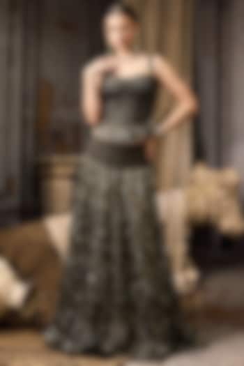 Black Poly Lurex Hand Embroidered Bridal Lehenga Set by Rocky Star at Pernia's Pop Up Shop