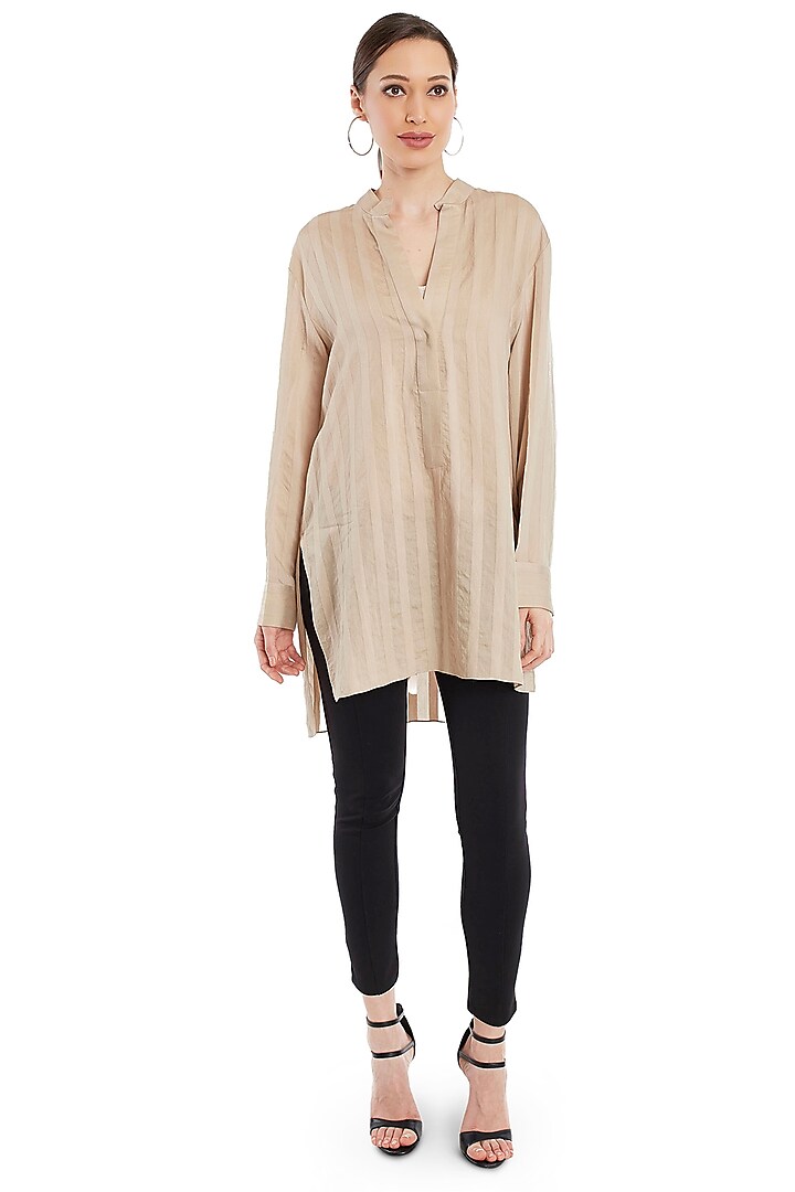 Beige Rayon Tunic Top by Rocky Star