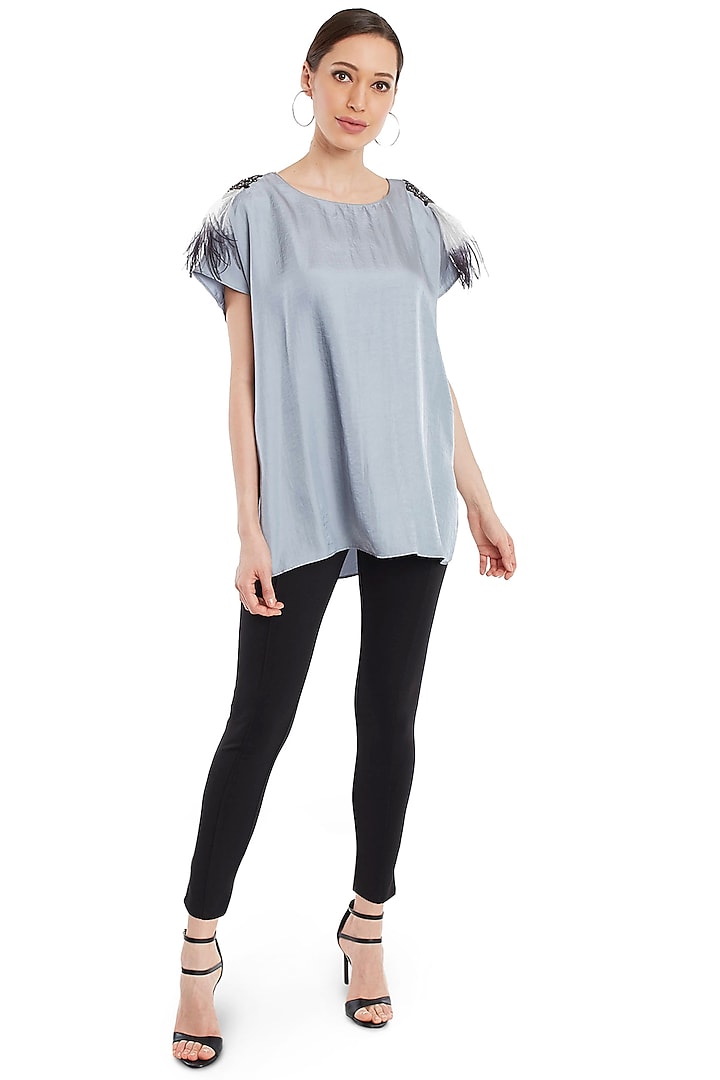 Grey Tunic With Feathers Detailing by Rocky Star at Pernia's Pop Up Shop