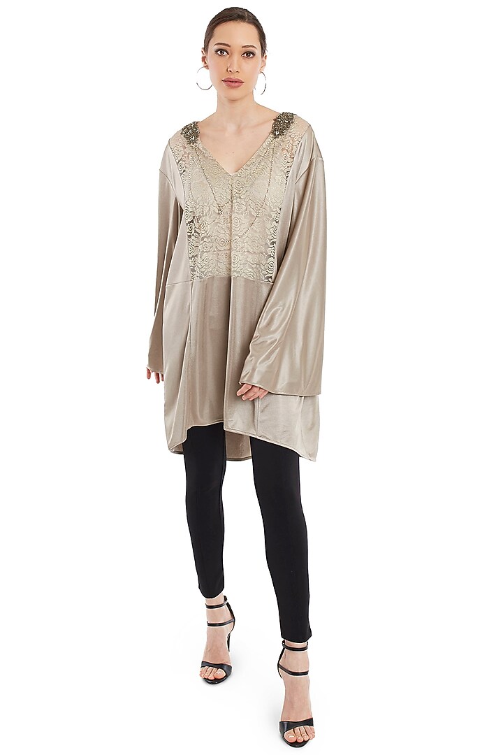 Beige Broach Tunic by Rocky Star at Pernia's Pop Up Shop