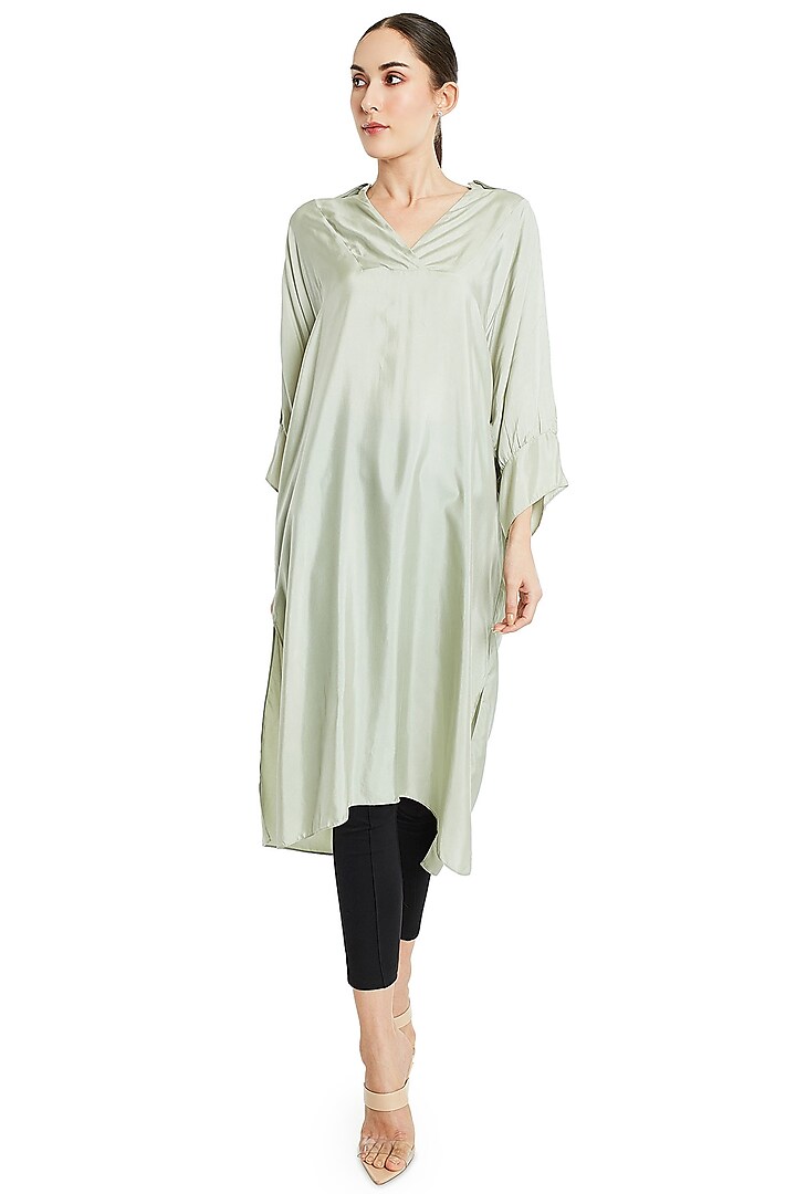 Silver Polyester Crepe Tunic Top by Rocky Star