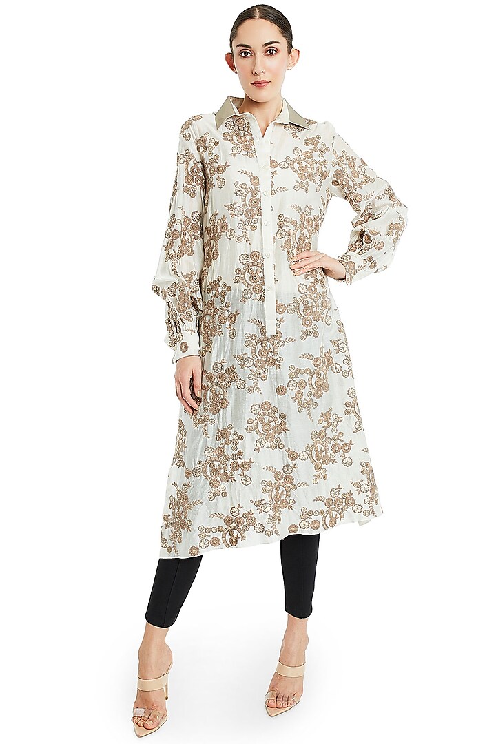 Ivory & Gold Chanderi Tunic by Rocky Star