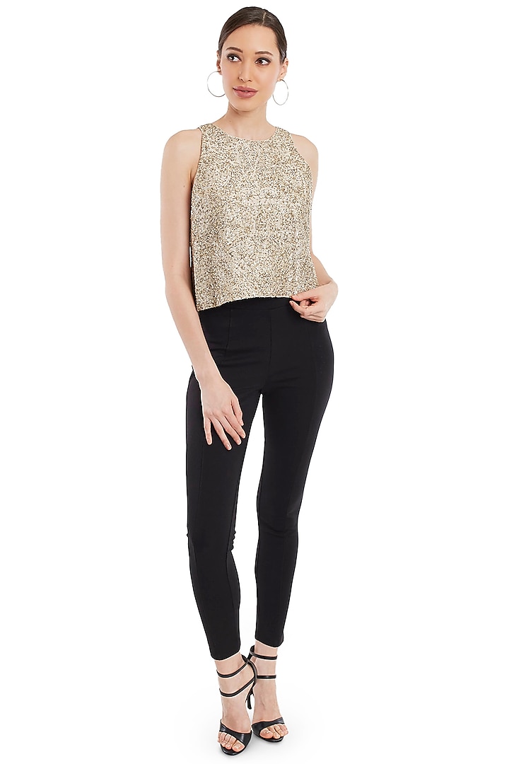Gold Sequins Embroidered Top by Rocky Star