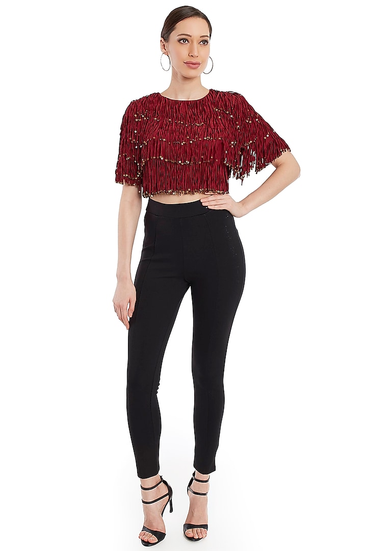 Maroon Crop Top With Tassels by Rocky Star