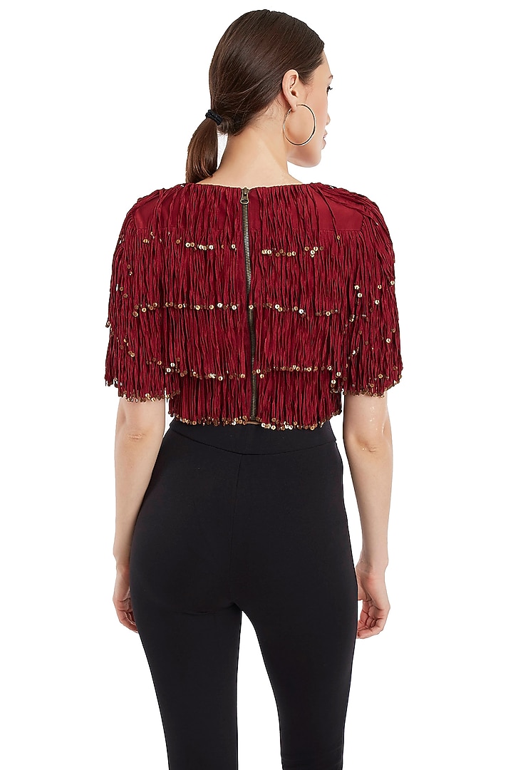 Maroon Crop Top With Tassels by Rocky Star at Pernia's Pop Up Shop