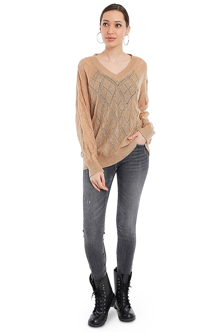 Beige Knitted Top by Rocky Star at Pernia's Pop Up Shop