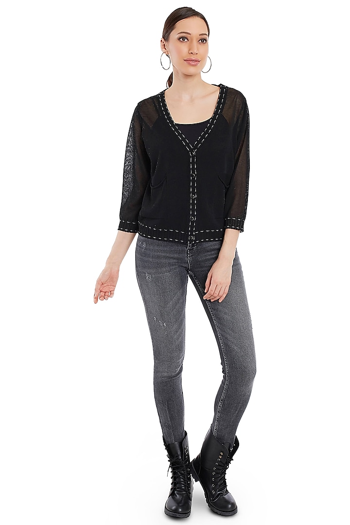 Black Viscose Cardigan With Buttons by Rocky Star