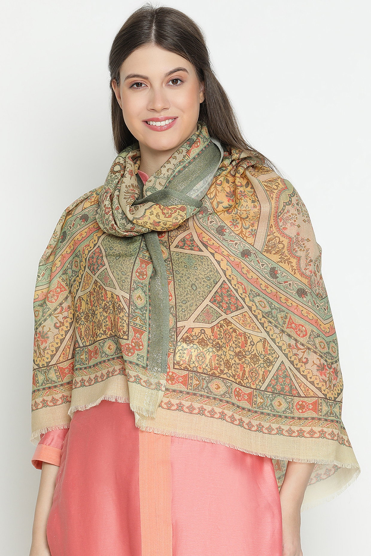 Mustard Wool & Lurex Printed Stole by Shingora at Pernia's Pop Up Shop
