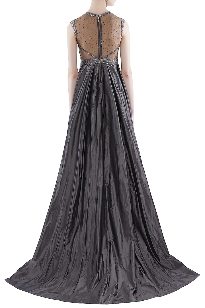 Grey Hand Embroidered Sleeveless Wedding Gown by Rocky Star at Pernia's Pop Up Shop
