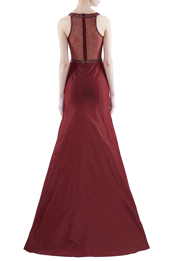 Maroon Hand Embroidered Mermaid Style Wedding Gown by Rocky Star at Pernia's Pop Up Shop