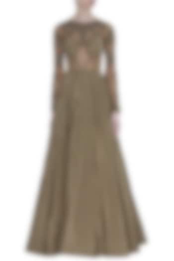 Grey Hand Embroidered Wedding Gown With Long Trail by Rocky Star at Pernia's Pop Up Shop