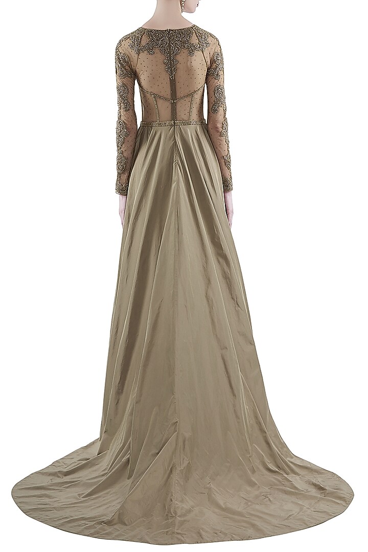 Grey Hand Embroidered Wedding Gown With Long Trail by Rocky Star at Pernia's Pop Up Shop