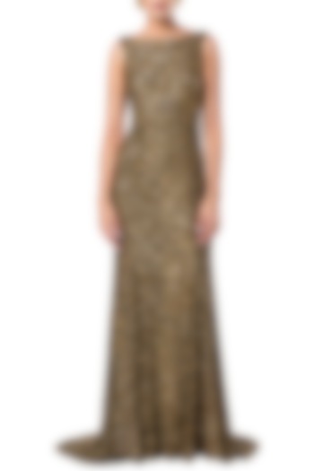 Golden Open Back Trail Gown by Rocky Star