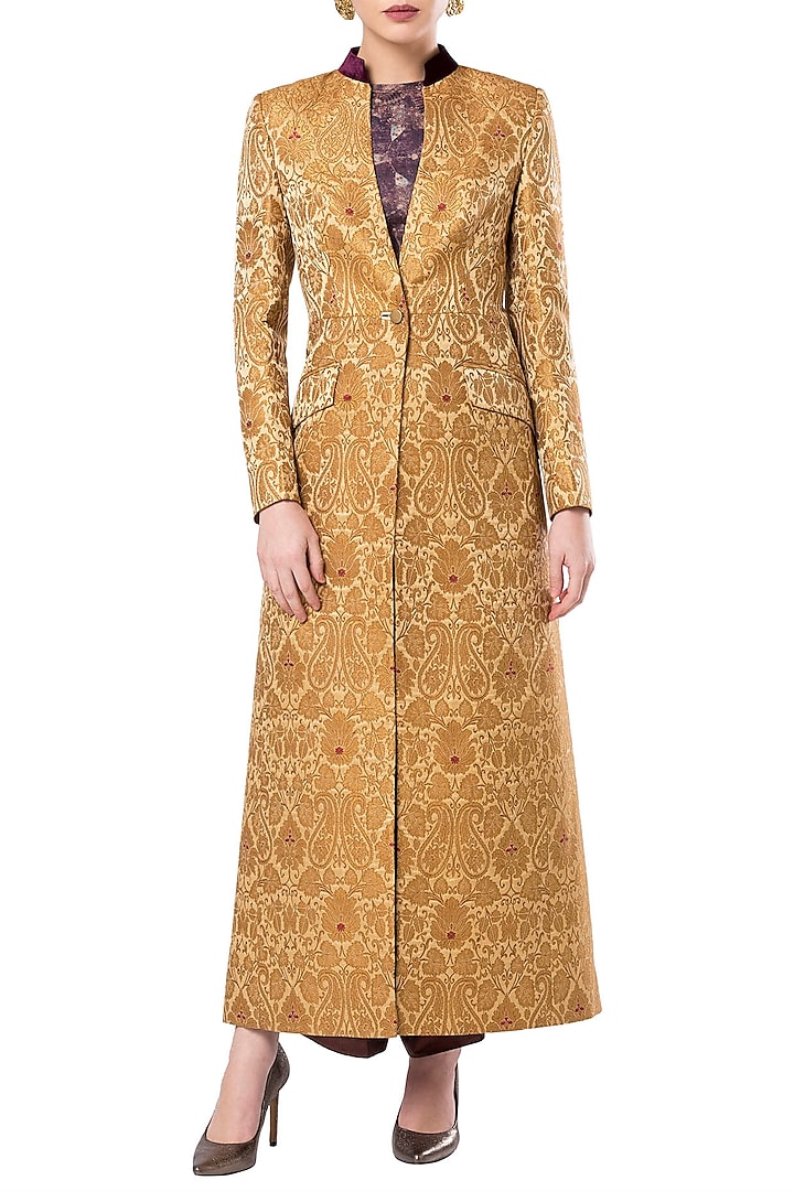 Beige Longline Sherwani Style Overcoat by Rocky Star