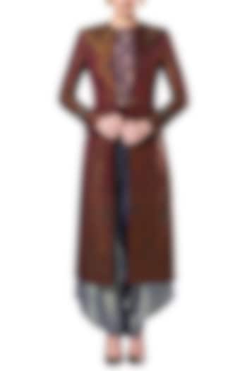 Teal longline sherwani style overcoat available only at Pernia's Pop Up Shop.