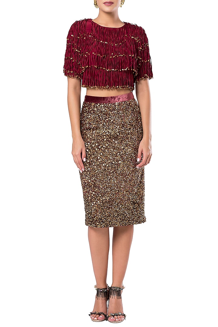 Velvet Red Tassels and Beads Crop Top by Rocky Star