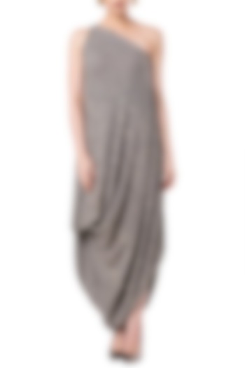 Grey Asymmetrical One Shoulder Draped Dress by Rocky Star