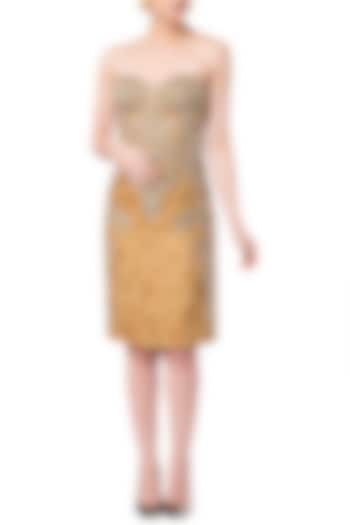 Golden strapless embroidered sheath dress available only at Pernia's Pop Up Shop.