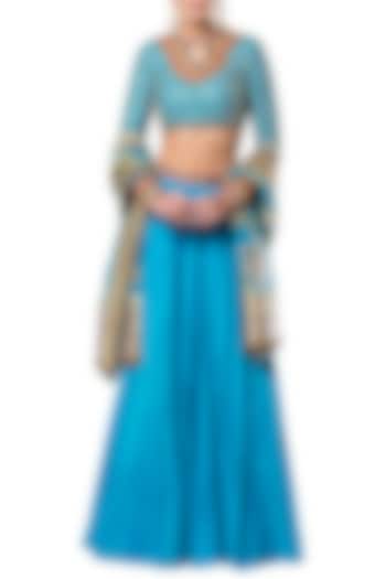 Blue Embroidered Lehenga Set by Rocky Star
