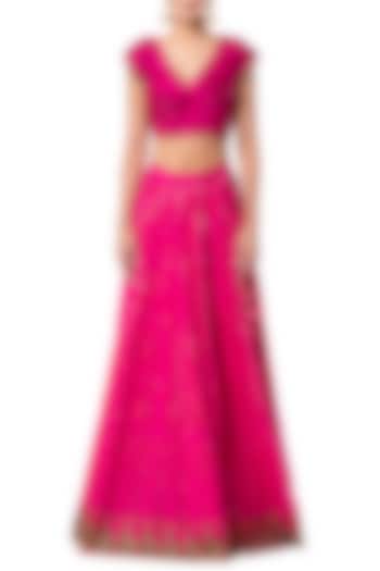 Hot pink lucknowi embroidered lehenga set available only at Pernia's Pop Up Shop.