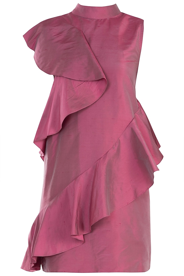 Onion Pink High-Low Ruffle Dress by Rocky Star