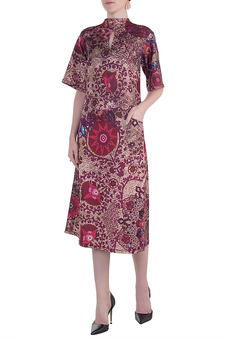 Red printed midi dress available only at Pernia's Pop Up Shop.
