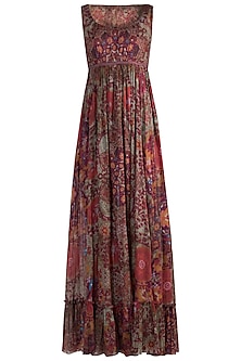 Red printed maxi dress available only at Pernia's Pop Up Shop. 2023
