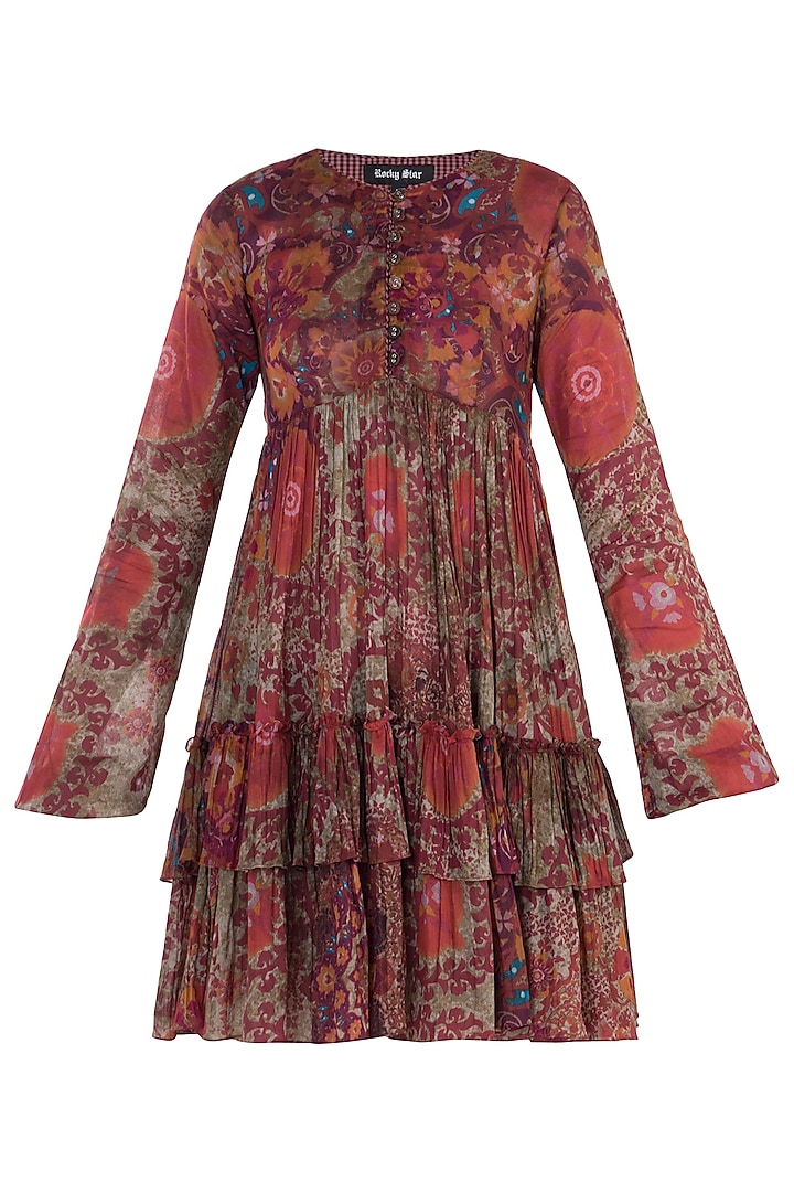 Red Printed Full Sleeves Dress by Rocky Star