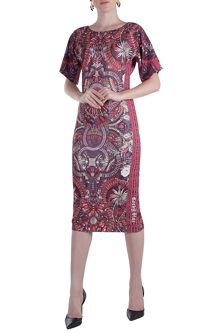 Purple printed midi dress available only at Pernia's Pop Up Shop.