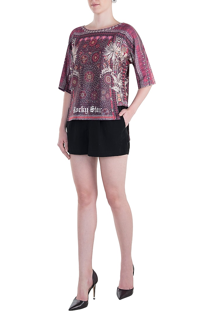 Purple printed round neck top available only at Pernia's Pop Up Shop.