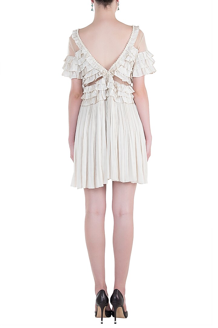 Ivory shell button frill dress available only at Pernia's Pop Up Shop.