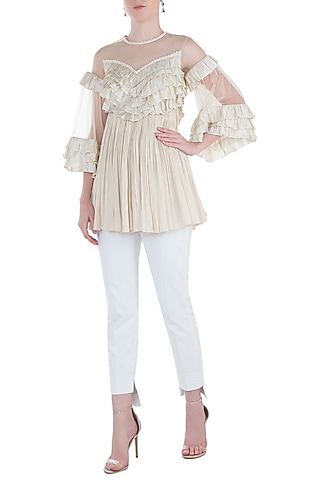 Ivory Shell Button Frill Tunic by Rocky Star