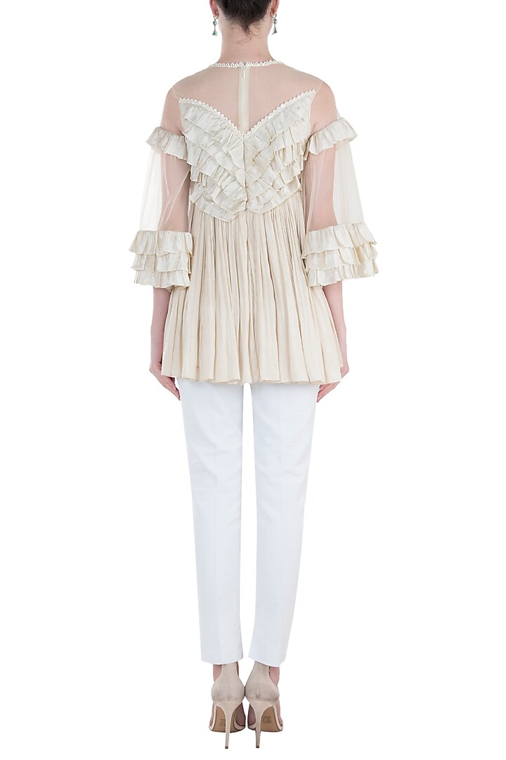 Ivory shell button frill tunic available only at Pernia's Pop Up Shop.