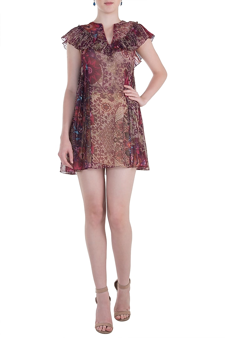 Red printed flared dress available only at Pernia's Pop Up Shop.