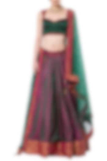 Multi colored embroidered lehenga set by Rocky Star