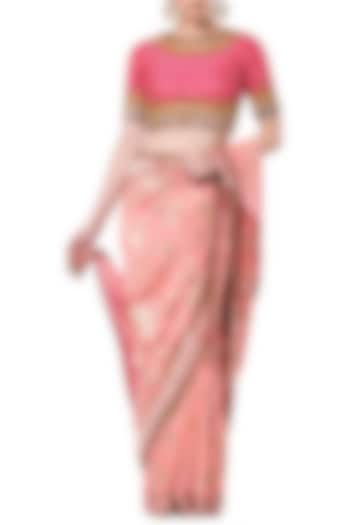 Peach embroidered saree set by Rocky Star
